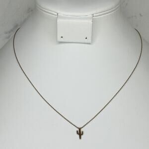 925 Sterling Silver Gold Tone Cactus Pendant Necklace Dainty Minimalist ✨